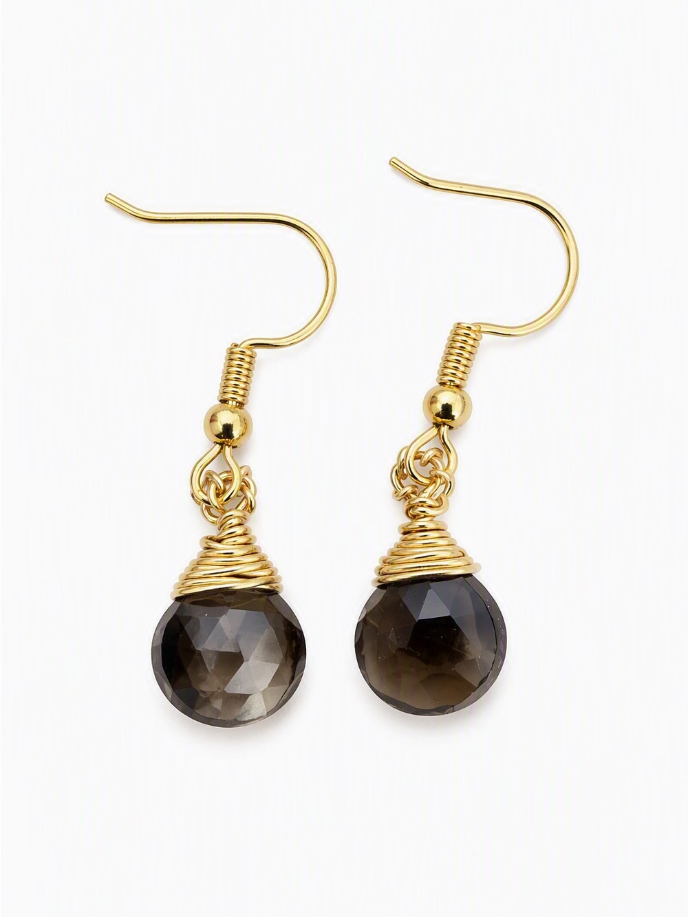 Gold Smokey Quartz Teardrop Earrings